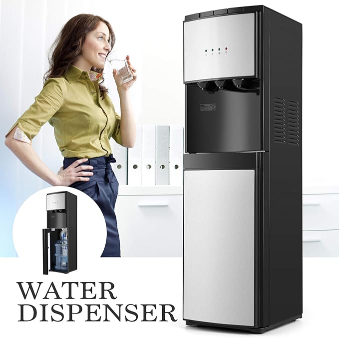 5 Gallon Water Dispenser, Bottom Loading Hot Cold Water Cooler,3 Temperature Settings, Empty Bottle Indicator with Child Safety Lock Black