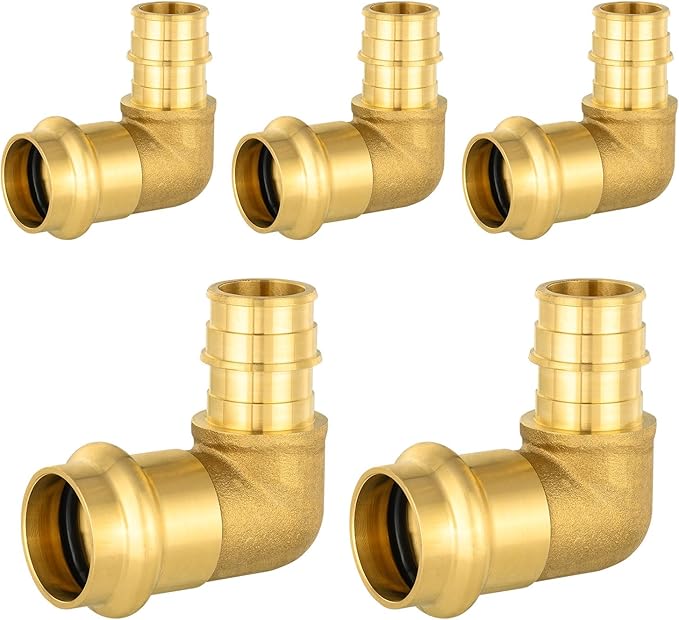 5-Pack HeSun Copper Press Fitting Elbow, 1" PRESS X 1" PEX-A F1960 Expansion Elbow, LF Brass