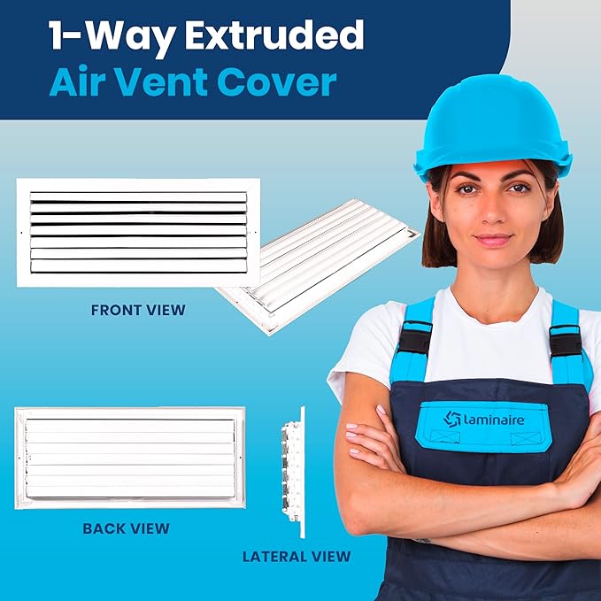 22x8 Inch (Duct Opening) Aluminum 1-Way Air Flow Vent – HVAC Vent Cover for Wall or Ceiling – Quiet HVAC Wall Register with Multi-Shutter Damper – Adjustable Curved Blade - Plastic Seal for Tight Fit