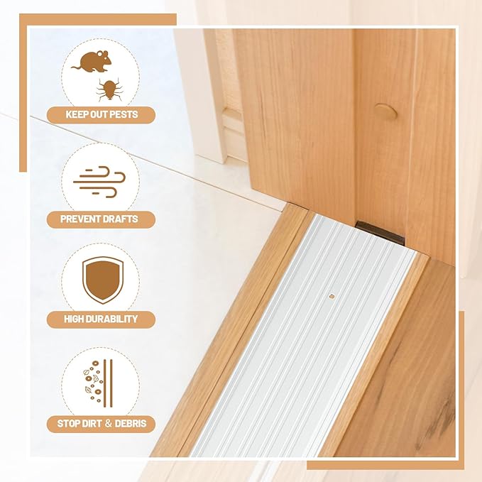 Tandefio 2 Pcs 6 x 1/4 x 36 Inches Door Saddle Threshold for Doorway Interior Sturdy Aluminum Commercial Fluted Saddle Door Threshold Durable and Sleek Doorway Entryway Access Draft Protection, Silver