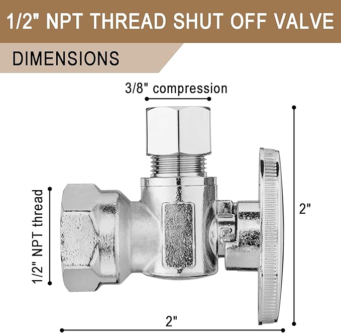 [10 Pieces] Lingmfg Angle Valve Shut Off Valve 1/2" NPT Thread x 3/8" Compression LING-AV38-1/2FNPT-A-10