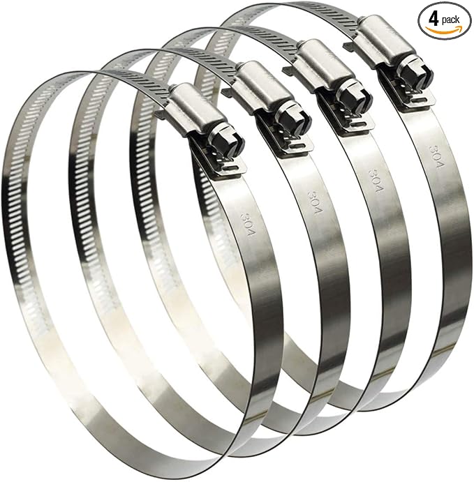5" Adjustable 304 Stainless Steel Duct Clamps Hose Clamp Pipe Clamp Air Ducting Clamp worm drive hose clamps (4Pcs, 118mm-140mm)