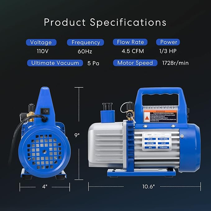 VIVOHOME 110V 1/3 HP 4.5 CFM Single Stage Rotary Vane Air Vacuum Pump with Oil Bottle