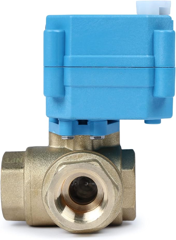 U.S. Solid 1/2" 3 Way Brass Motorized Ball Valve L Type AC/DC9-24V, Water Shutoff Valve with Manual Function, Standard Port, NOT for Drinking Water