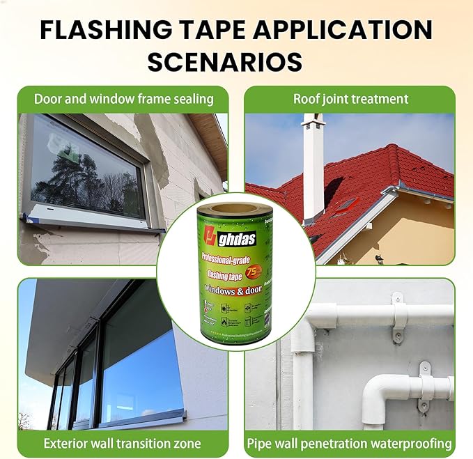 Flashing Tape, 9" x 75', Industrial Strength for Windows, Doors, Weather-Resistant, UV-Resistant, Tear-Resistant, Advanced Acrylic Adhesive, Black