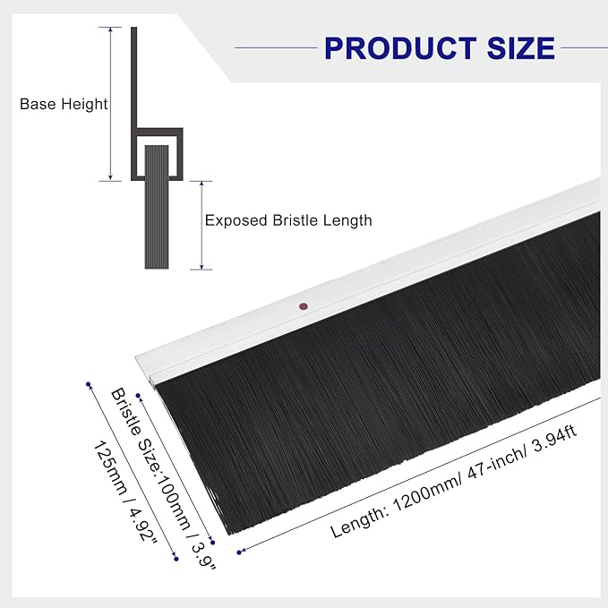 uxcell 2Pcs Door Brush Bottom Sweep H-Shape Aluminum Alloy Base with 3.9-inch PP Brush for Home, Industrial (47-inch L, Silver)