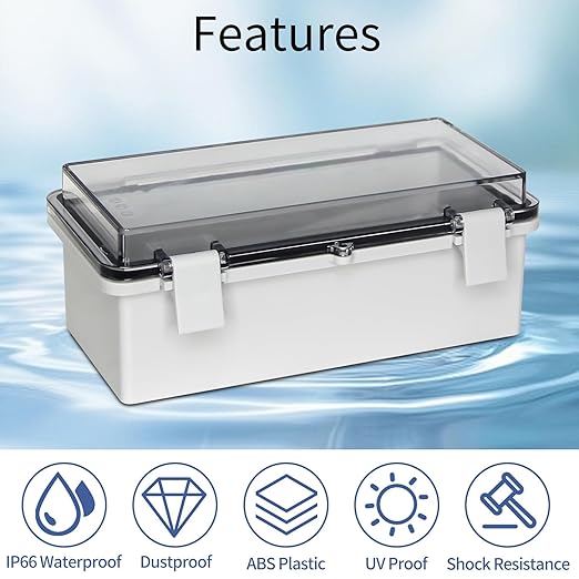 Waterproof Junction Box Project Outdoor Weatherproof ABS Plastic Box Impact-Resistant Weatherproof Electrical Enclosure for Garden, Garage, Solar, and Marine Applications Clear (7.8"x3.8"x2.9")
