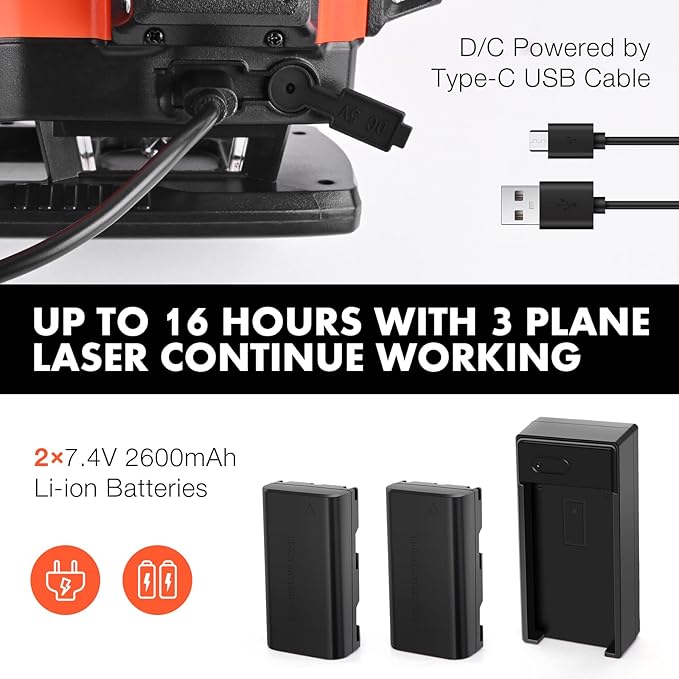 4x360° Laser Level 360 Self Leveling, 16 Line Laser Leveler for Construction Floor Tiling and Ceiling Rechargeable Green Beam 4D Plane Magnetic Bracket Included, K4-360G
