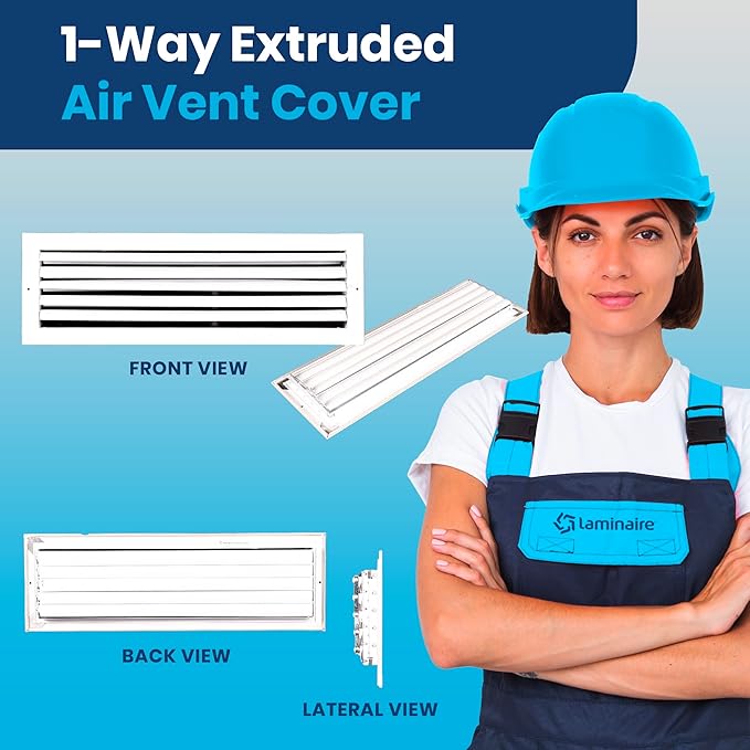 22x6 Inch (Duct Opening) Aluminum 1-Way Air Flow Vent – HVAC Vent Cover for Wall or Ceiling – Quiet HVAC Wall Register with Multi-Shutter Damper – Adjustable Curved Blade - Plastic Seal for Tight Fit