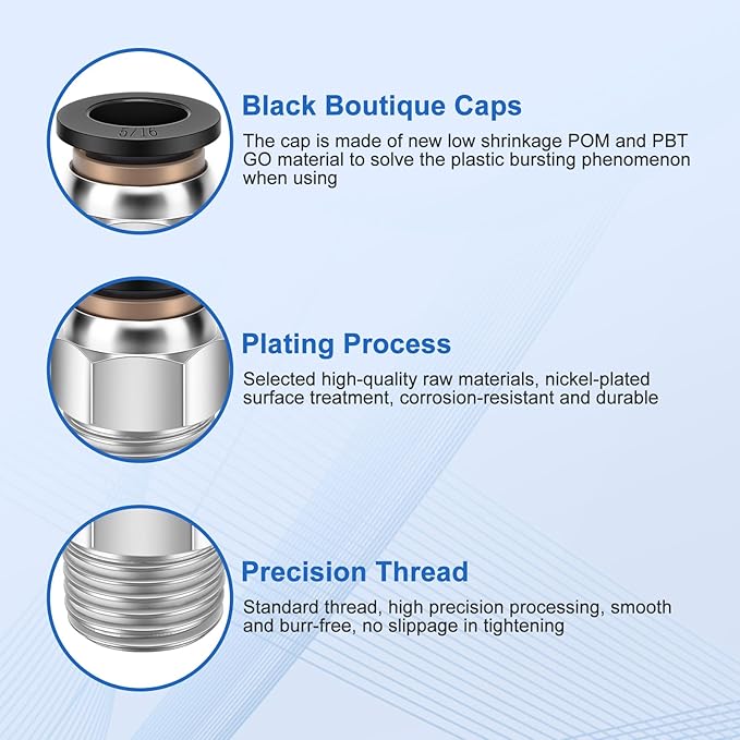 12 Pcs Push to Connect Fittings 5/16 Inch Tube OD x 1/4 Inch NPT Thread Pneumatic Male Straight and Elbow Quick Connect Air line fittings