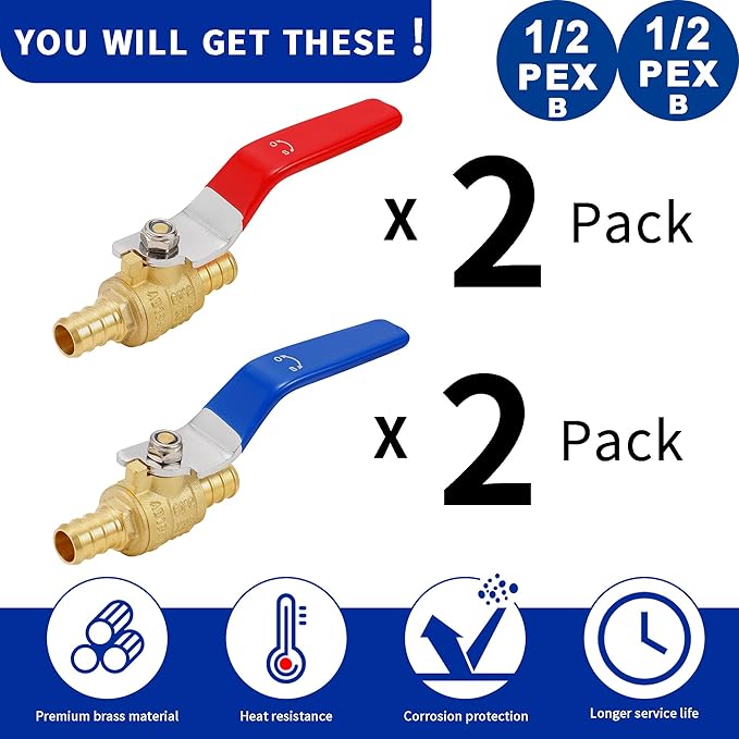 (10 Pack) Lidertik 1/2 inch PEX-B Crimp Ball Valve Shut Off Valve 1/4 Turn Valve LI-QF1-1807-0.5(10 PCS)