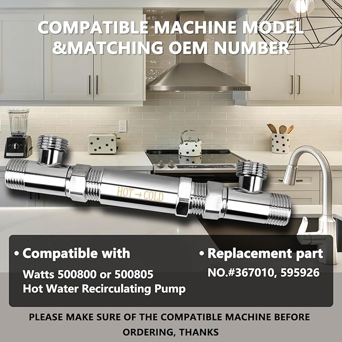 Hot Water Recirculating Valve Bridge for Hot Water Recirculation System Thermal Bridge Valve 304 Stainless Steel Directly Replace Old Plastic Model, Replace #367010 595926 596816 500805
