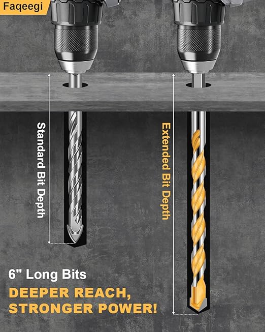 10PCS 6-Inch Masonry Drill Bit Set, YG10X Carbide Concrete Drill Bits, Shockproof Hex Shank for Tile/Brick/Cement/Glass, 5/32"-1/2", Heavy-Duty