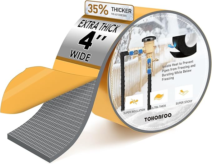 Pipe Insulation Tape, Foam Insulation Tape for Outdoor Pipes Winter Freeze Protection, Foam Pipe Insulation Wrap, Heat Tape for Water Pipes, Copper Pipes, PVC, AC Line, 4in x 15ft, Grey