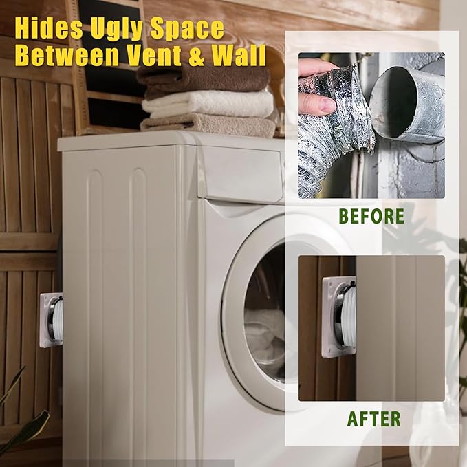 VIWINVELA Dryer Vent Wall Plate Quick Connector Snap to Vent Dryer Dock Connector Kit Fits 4 Inch Hose (Dryer Vent Connector with 4in-5ft White Hose)