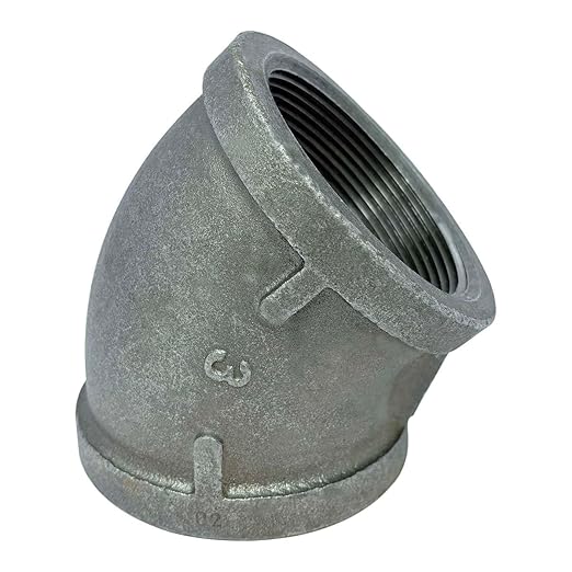 Gloxco 3" Pipe Fitting Elbow, 3" Female NPT x 3" Female NPT, 45 Degree, 150# Black Malleable Iron