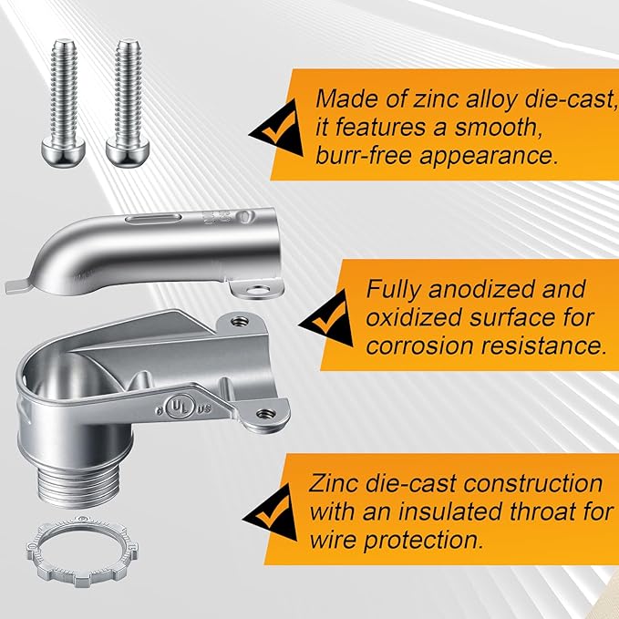 25 Pcs 90 Degree Squeeze Connectors Flexible 1/2 Inch Metal Conduit Bulk Compatible with Ac and Fmc/rwfmc Conduits, Zinc Die Cast Connectors Conduit Fittings
