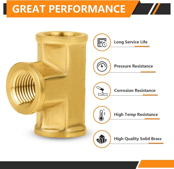 5-PCs HeSun Brass Pipe Fitting, 1/8" x 1/8" x 1/8" NPT Female Thread Tee