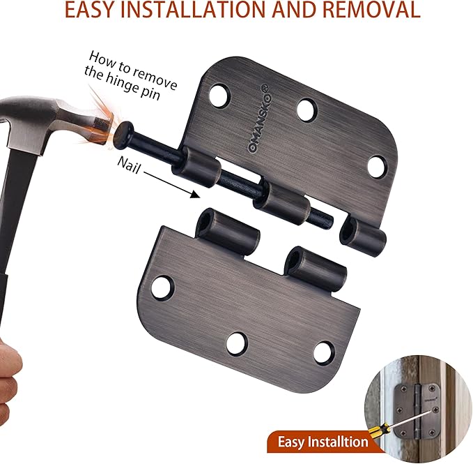 12 Pack Door Hinges, 3.5 x 3.5 Inch Oil Rubbed Bronze Hinges for Wood 5/8'' Radius Corners 3 1/2 Inch Interior Door Hinges for Residential Doors