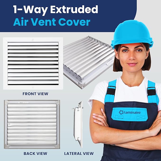 12x14 Inch (Duct Opening) Aluminum 1-Way Air Flow Vent – HVAC Vent Cover for Wall or Ceiling – Quiet HVAC Wall Register with Multi-Shutter Damper – Adjustable Curved Blade - Plastic Seal for Tight Fit