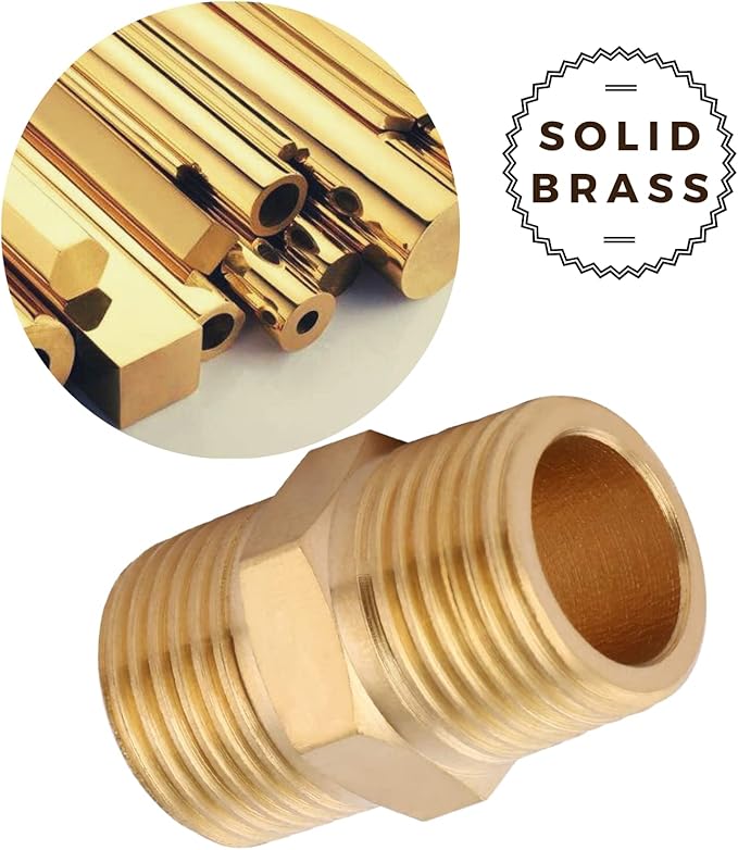 2pcs Brass Nipple Fitting 3/8" x 3/8" NPT Male Hex Adapter by CX WONDERLAND