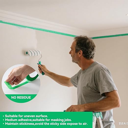 Green Masking Tape,Painters Tape,Green Painters Tape for Automotive Painting,DIY Paper Arts & Crafts, Spraying Drywall Paint, No Residue & Easy to Clean Up,12pcs 0.7in X 54 Yd Painter's Tape