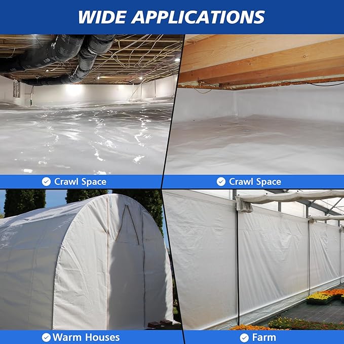 Crawl Space Vapor Barrier - 16 mil 10' x 65', Concrete Vapor Barrier, Vapor Barrier for Crawlspace Encapsulation kit, Crawlspace Liner, Roll of Heavy Duty Plastic sheeting, Black and White Panda Film