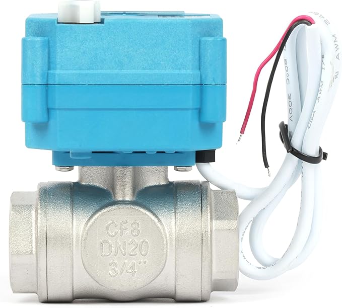 U.S. Solid 3/4" 3 Way Stainless Steel Motorized Ball Valve L Type AC/DC9-24V, Water Shutoff Valve with Manual Function, Standard Port