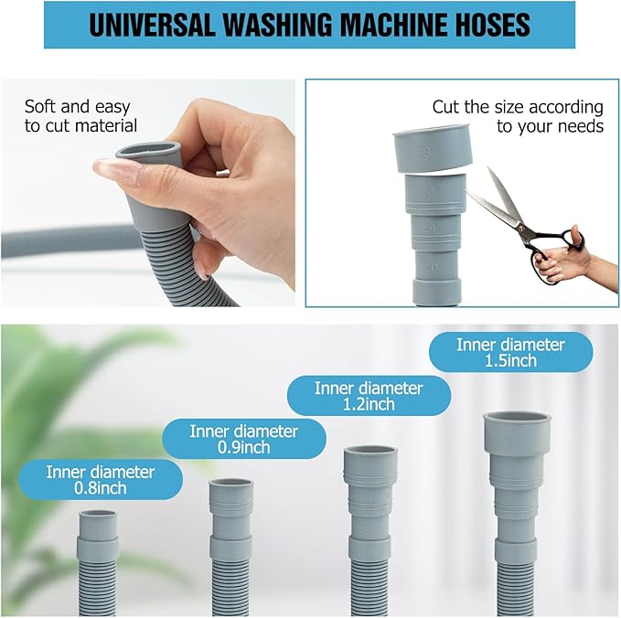6.6 Feet Universal Washing Machine Drain Hose Flexible Dishwasher Drain Hose Extension Kits Corrugated Washer Hose w/ 1 Adapter 2 Hose Clamps 1 U-Bend Hose Holder