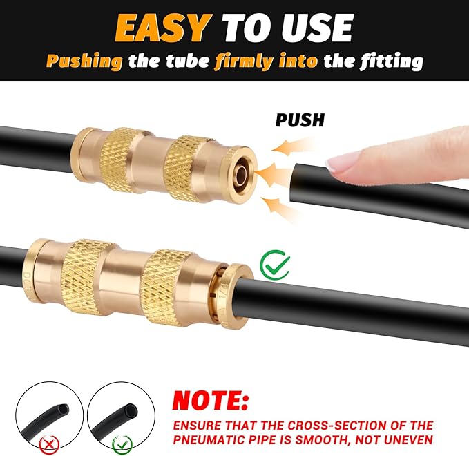 1/4" Air Brake Line Fitting, (One-quarter of an inch) DOT Brass Push in Fitting, Push to Connect Union Fittings Air Brake Union 1/4" Tube OD for Trucks Trailers andIndustrial Use (4 Pack)