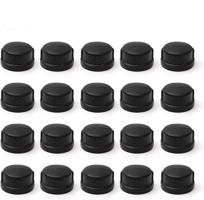 3/4" Black Pipe Cap, Home TZH 20 Pack Malleable Cast Iron Female Pipe Caps for Steam-Punk Vintage Shelf Bracket DIY Plumbing Pipe Decor Furniture (20, Black 3/4 Inch)