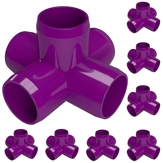 FORMUFIT 3/4" 5-Way Cross Furniture Grade PVC Fitting in Purple, Made in USA, UV-Resistant, Impact-Proof, 1.050” Actual Socket Diameter (Pack of 8) - F0345WC-PU-8