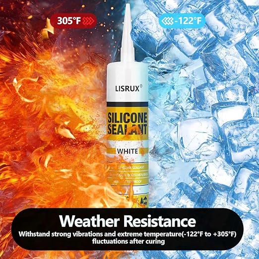 White Advanced Silicone Caulk, 100% Waterproof Silicone Sealant Indoor Outdoor Caulking for Window, Door, RV, Roof, Auto & Marine, Kitchen, Bathroom, Glass,15.2 oz（1-Pack） No Odor