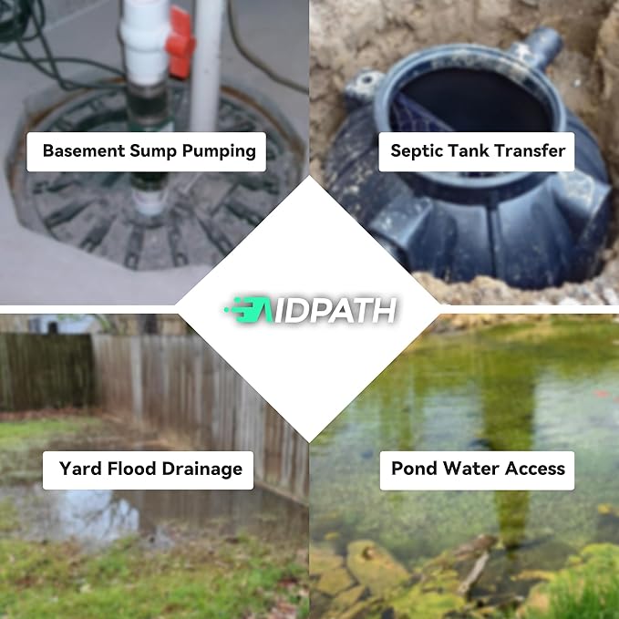 8807 GPH, 1 HP Sewage Sump Pump Submersible, Auto Float Switch, 115V, 2" NPT Discharge for Basement, Trash, Sludge, Septic Tank, Sewer, SS Pump Casing, E-Coated Semi-Open Cast Iron Impeller