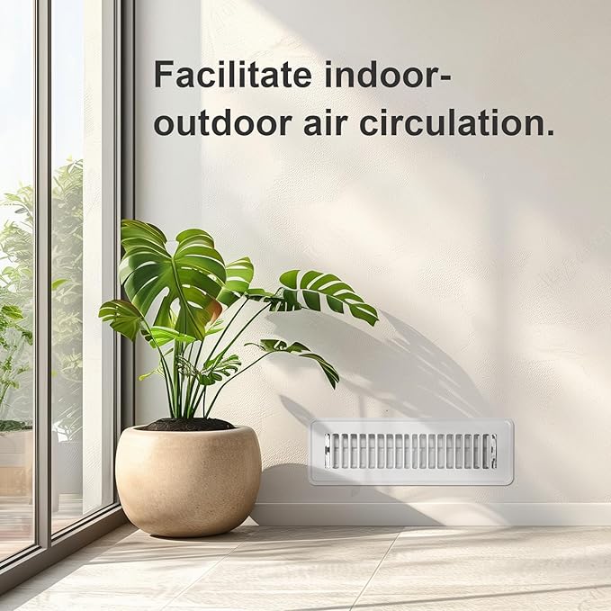 2x12 Floor Register 4 Pack - Heavy Duty Steel Floor Vent Covers with Adjustable Grille - Walkable Vent Covers for Home Floor and Sidewall - Energy-Saving 2 Inch by 12 Inch Register Vents (White)
