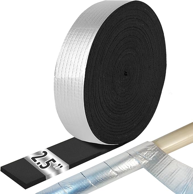 Pipe Insulation Tape Roll, 2.5" Wide X 32.8 Ft Outdoor Pipe Foam Insulation Tape with Aluminum Foil, Self Adhesive Pipe Insulation Wrap for Hot and Cold Water Pipe Insulation in Winter