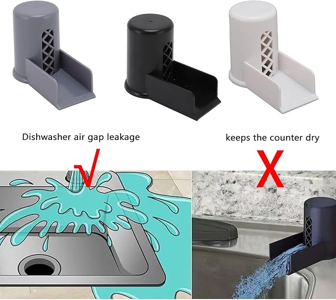 Dishwasher Air Gap Cover with Ramp, Replacement Air Gap Overflow Spout Extender for Dishwasher Air Gap Overflow Extender With Ramp For Kitchen Sink(Black)