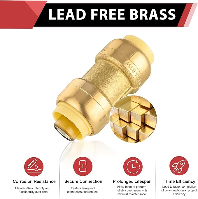 6-Pack EFIELD Push-Fit Fittings 3/4-inch Straight Coupling to Connect Pex, Copper, CPVC, Free Clip Tool,(PF008-6PCS)