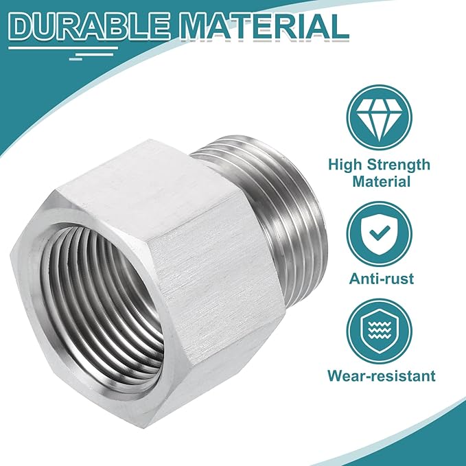 uxcell Pipe Fitting Reducing Adapter, G3/4" Male x 3/4" NPT Female 304 Stainless Steel Reducer Connector for Water Oil Air Pressure Gauge, Silver