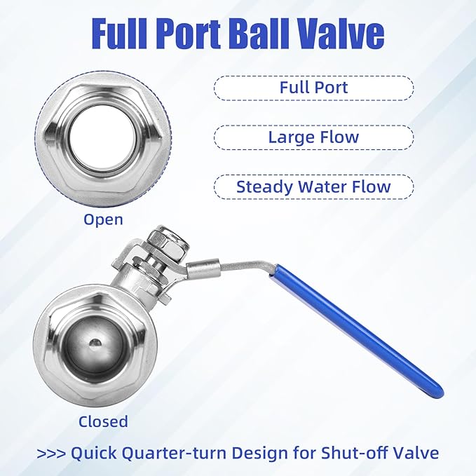 YADIAN 2 Pack 2 Inch Male x Female NPT Ball Valve 304 Stainless Steel Full Port Heavy Duty Shut Off Valve with Blue Vinyl Insulation Handle and Locking Device for Water, Oil, and Gas, 1000WOG