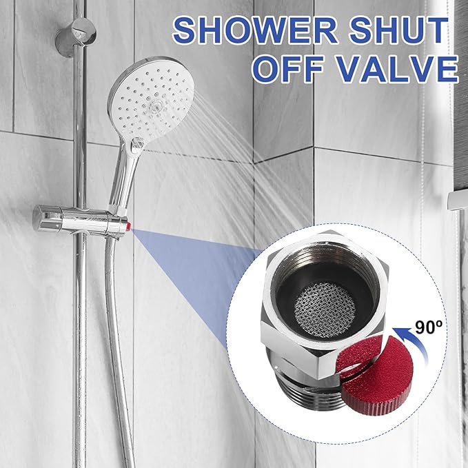 uxcell 3 Set G1/2" Female x Male Shower Shut Off Valve, Brass Water Flow Control Valve for Shower Head with Hose Flow Restrictor, Red
