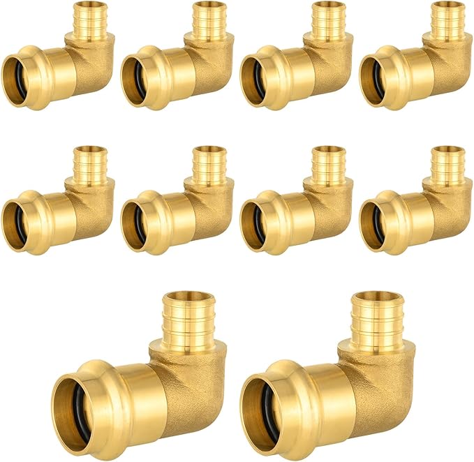 10-Pack HeSun Copper Press Fitting Elbow, 1" PRESS X 1" PEX F1807 Crimp Elbow, LF Brass