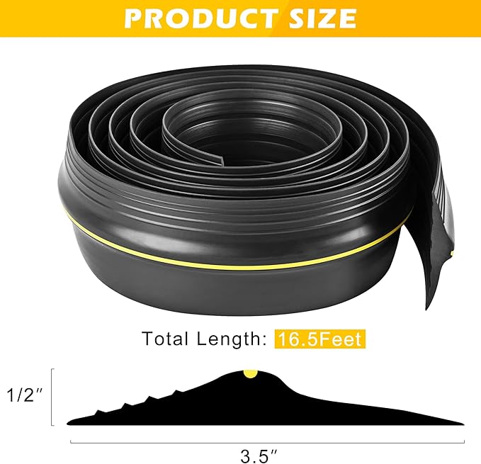 16.5Ft Universal Garage Door Bottom Threshold Seal Strip with 20oz Glue Gel, Weatherproof Rubber DIY Weather Stripping Replacement - Black