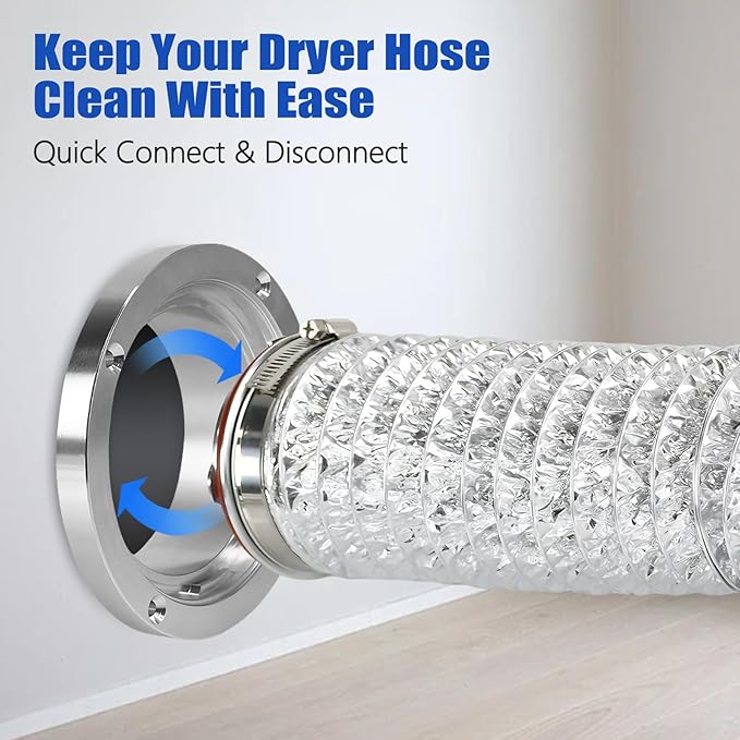 Aluminum Alloy 4 Inch Dryer Vent Hose Connector Kit, Quick Setup Design With Extra Thick(6-Ply) Aluminum Foil 5 Ft Duct And 2 Clamps, Antioxidant And Durable For Dryer Washer Bathroom