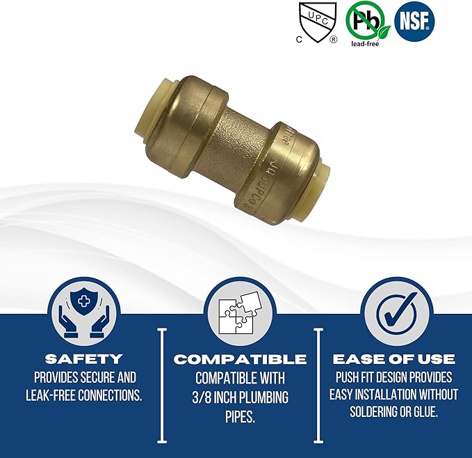 XFITTING Push Fit 3/8 Inch x 3/8 Inch, 3/8 in Push Fit Coupling, 27-6-6=2XX, 2 Pieces
