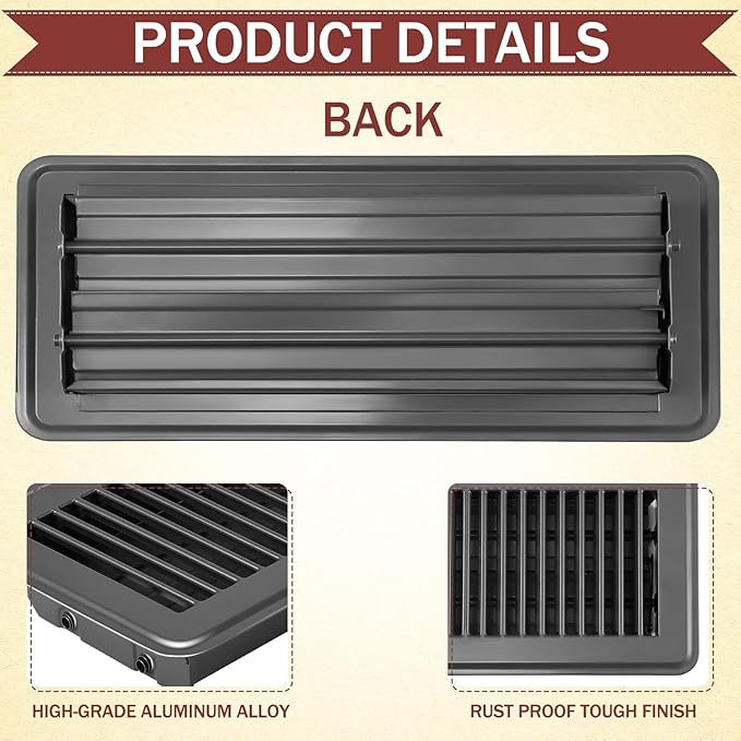 Retisee 4x12 Inches Floor Vent Covers Heavy Duty Floor Register Easy Installation Metal Heat Vent Covers with Rust Proof Finish for Home(Gray,2 Pcs)
