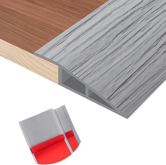 Floor Transition Strip Self Adhesive Vinyl Door Threshold for Doorways Carpet Edging Trim Overlap Edge Reducer for Laminate Floor, Carpet, Tile (Light Gray Wood Grain, 1/5" to 2/5", 10Ft)