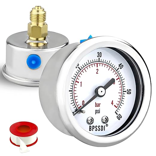 0-60 Psi Low Pressure Gauge, 2" Dial Size, 1/4 NPT Back Mount, Stainless Steel Case for Water Pressure Gauge Test for Water Pipe, HVAC(with Tape)