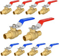 10-Pack Foskan 3/4" PEX Crimp Ball Valve, Brass Quarter Turn Full Port Shut-off Valve for PEX Tubing(Blue and Red)