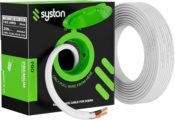 SYSTON 18/2 Fire Security Burglar Station Sound Alarm Control Cable Wire, Riser-Rated CMR/CL3R Shielded 100% Copper Stranded UL/ETL,UV Resistant RoHS for Indoor/Outdoor Low Voltage Applications Use